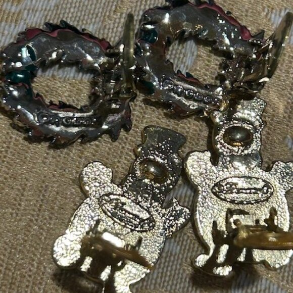 HOLIDAY🎄🎄DANECRAFT Snowman/ RODOX Wreath Enamel EARRINGS SET - Picture 6 of 6